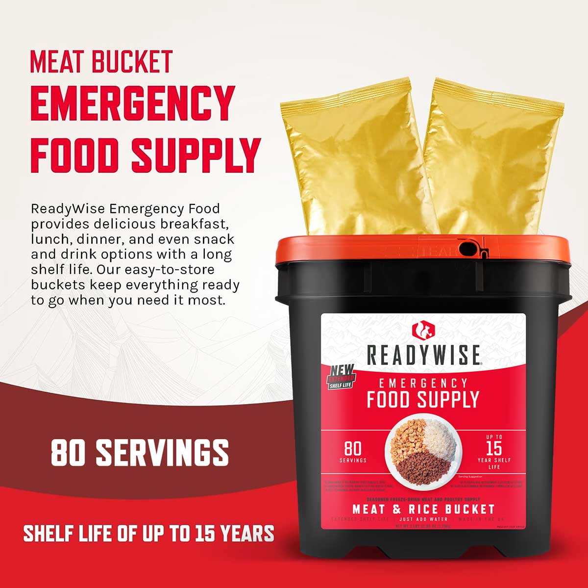 80 Serving Freeze Dried Meat Bucket and Rice