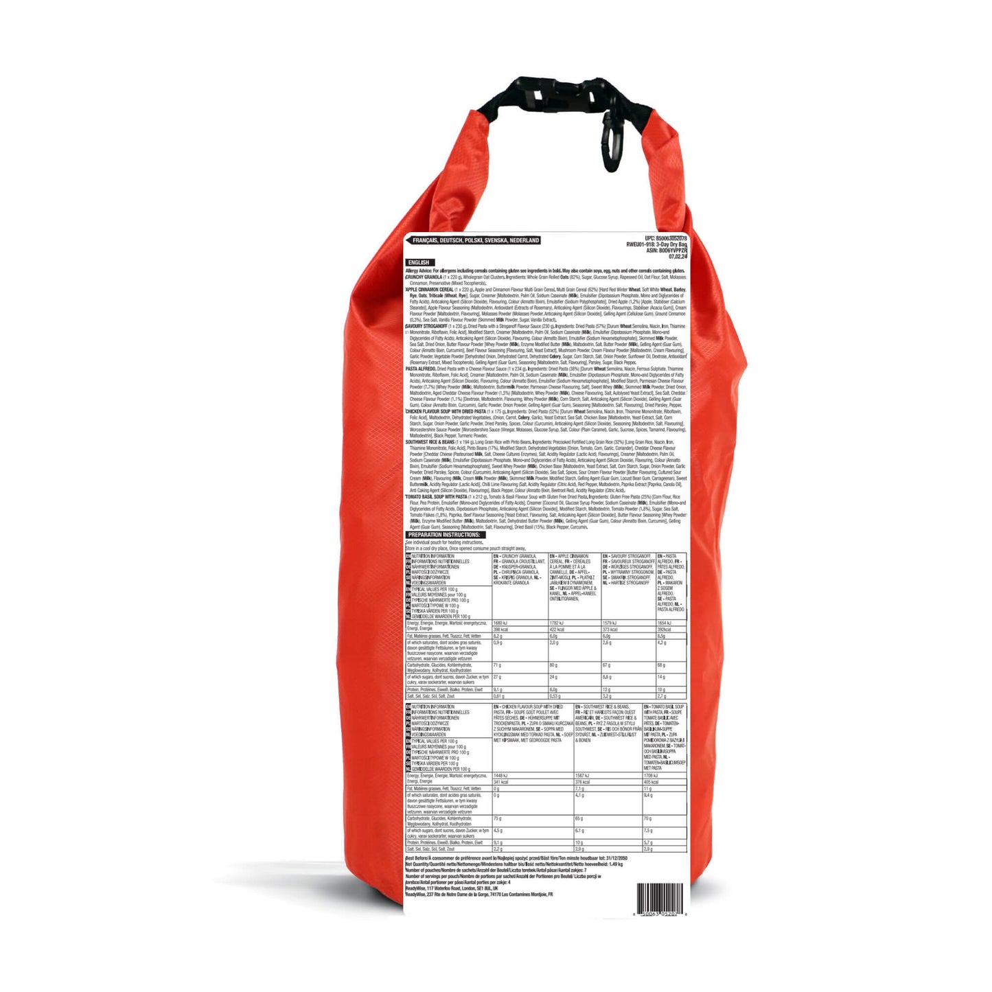 28 Serving Freeze Dried Breakfast & Entree, DryBag, UpTo 25 Years
