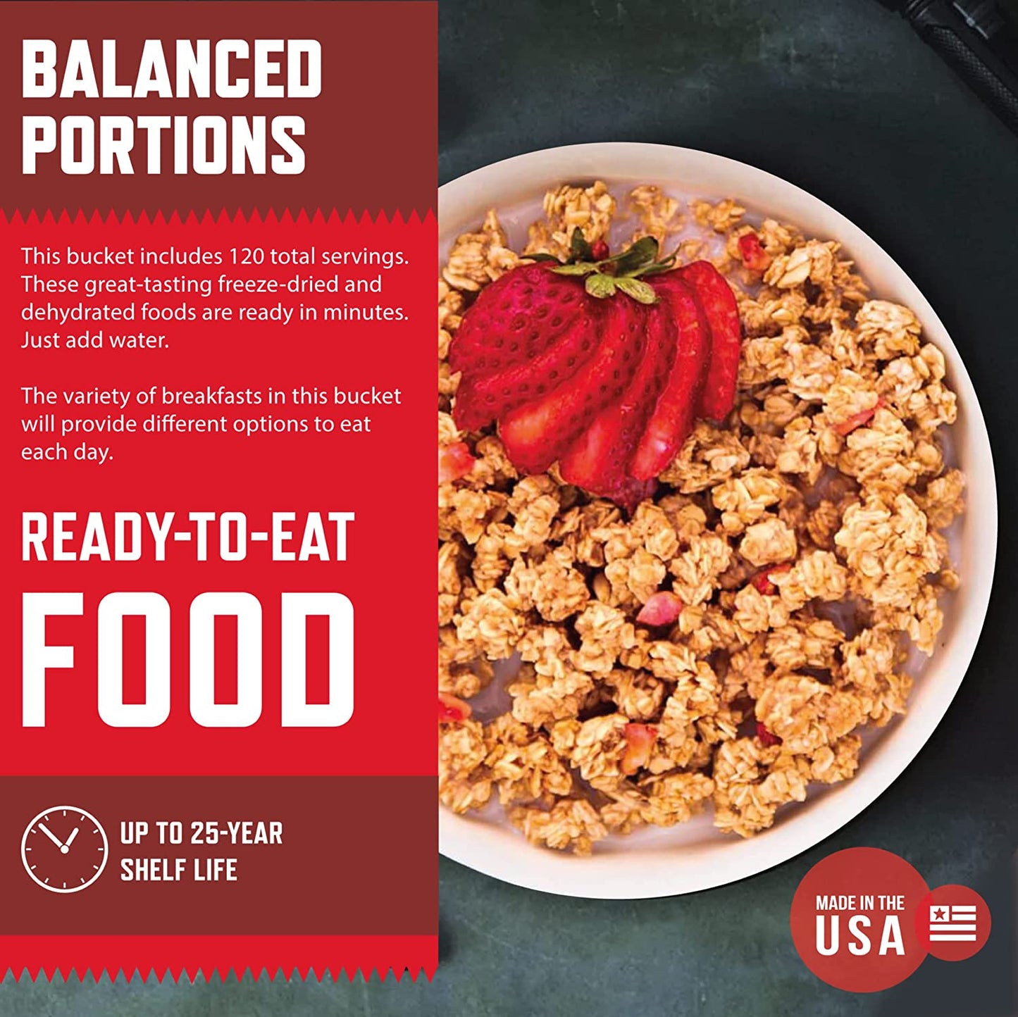 120 Serving Breakfast, Freze Dried Vegetarian Meals, Up to 25 Years