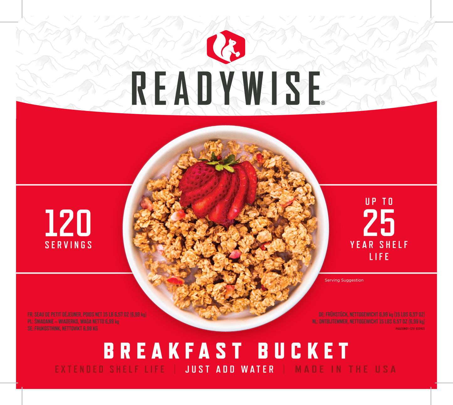 120 Serving Breakfast, Freze Dried Vegetarian Meals, Up to 25 Years