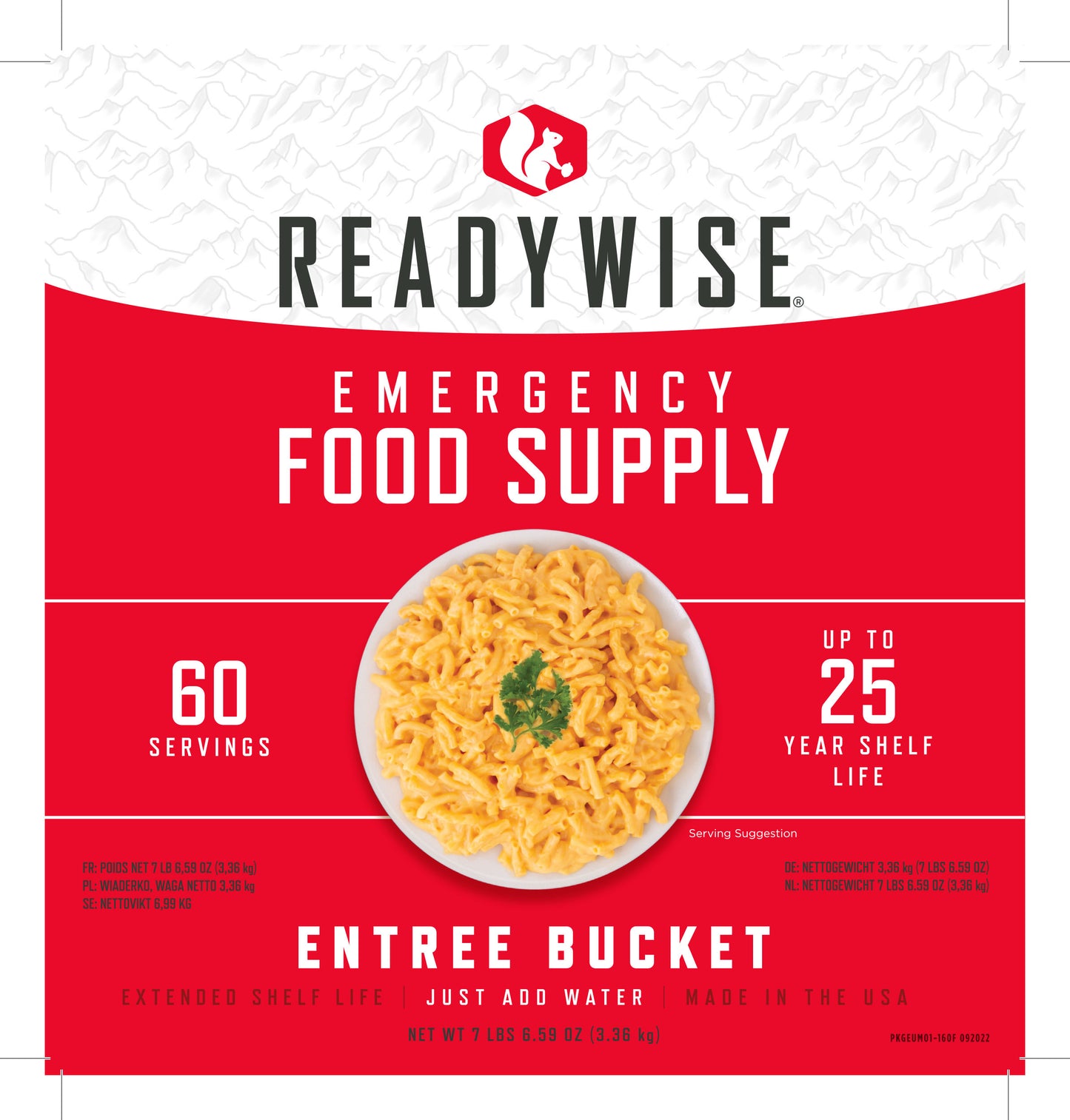 Freeze-Dried Emergency Food Supply Entree Variety Pack - 60 Servings