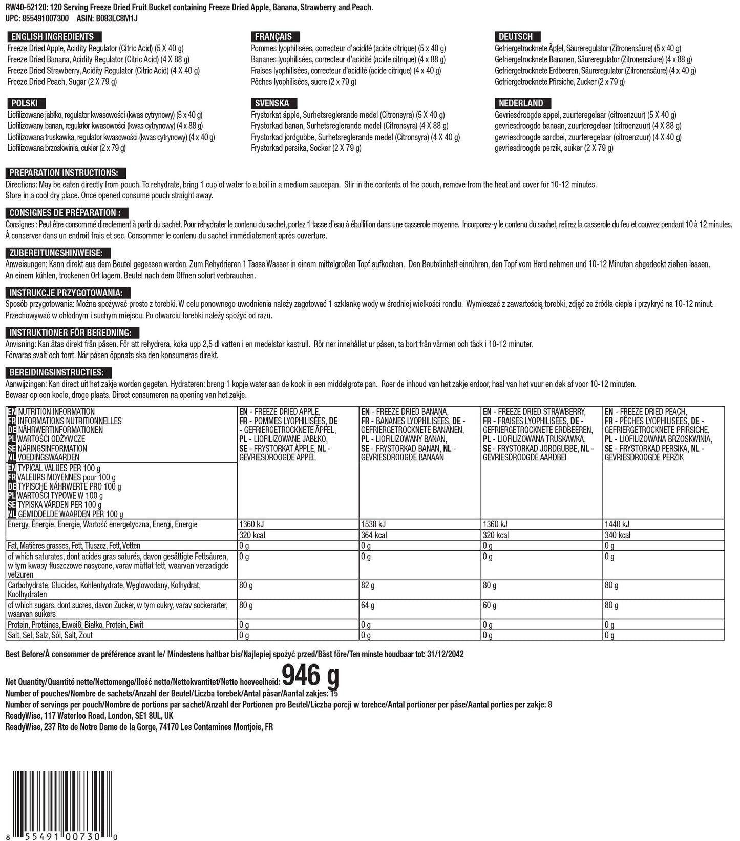 Variété de fruits lyophilisés - 120 portions