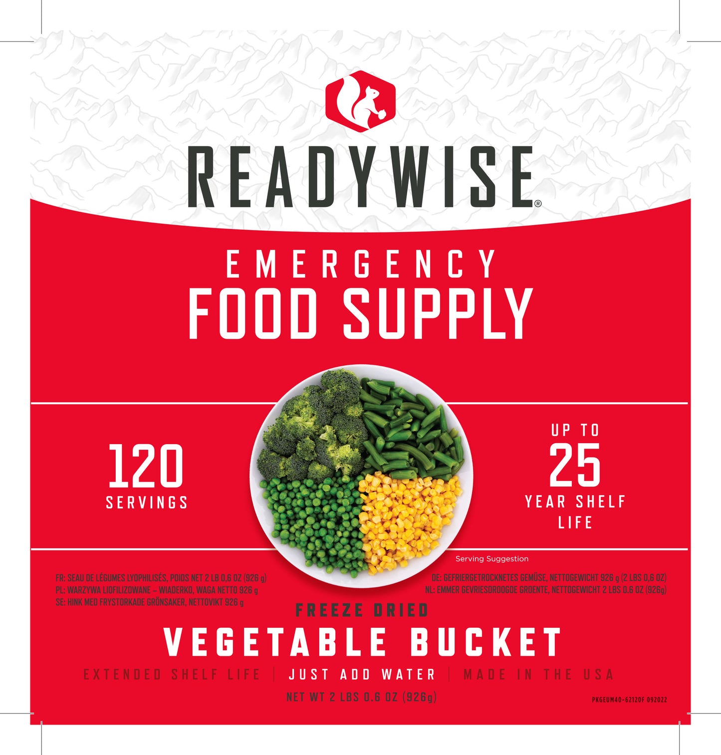 Gefriergetrocknetes Gemüse-Sortenpaket - 120 Portionen