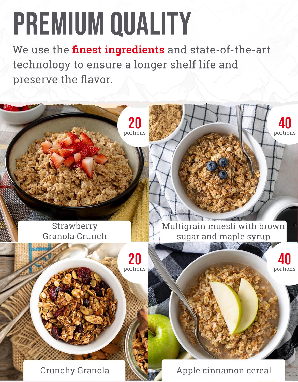 ReadyWise, 120 Servings, Breakfast Only, 4 Different Recipies, Granola, Muesli & Strawberry, Grab & Go Bucket, Freeze Dried, Up To 25 Years Shelf Life, Emergency Food