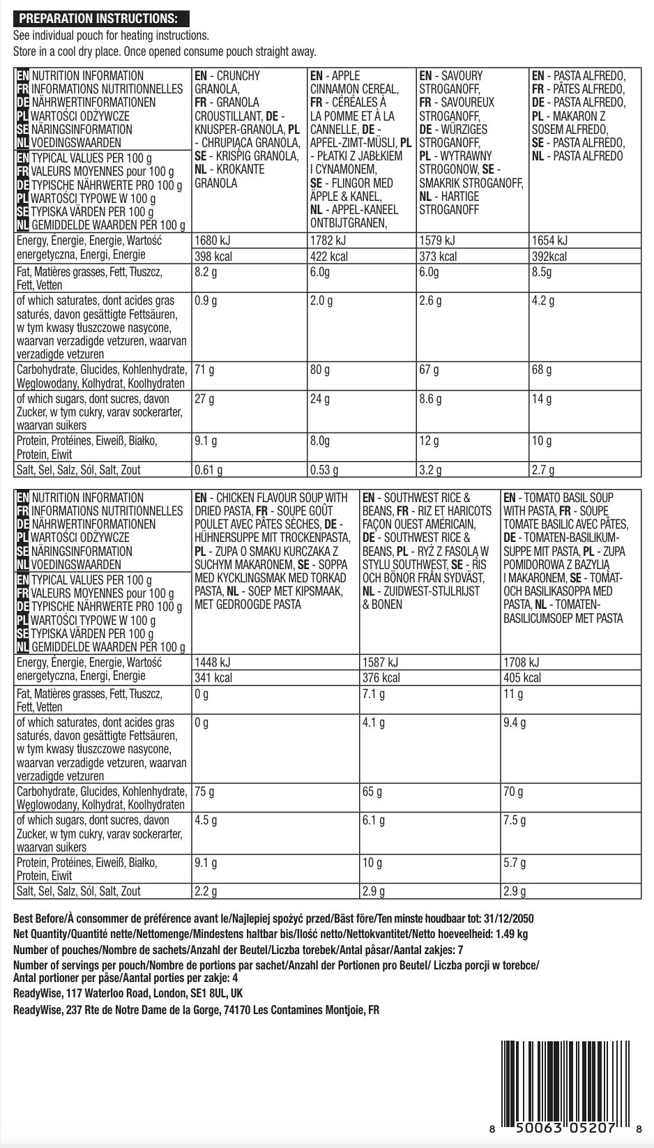 28 Serving Freeze Dried Breakfast & Entree, DryBag, UpTo 25 Years