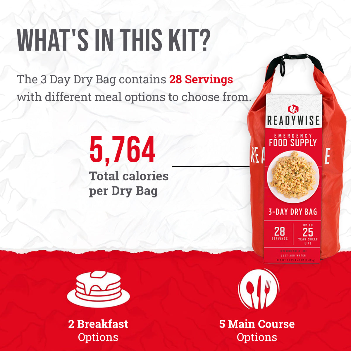 28 Serving Freeze Dried Breakfast & Entree, DryBag, UpTo 25 Years