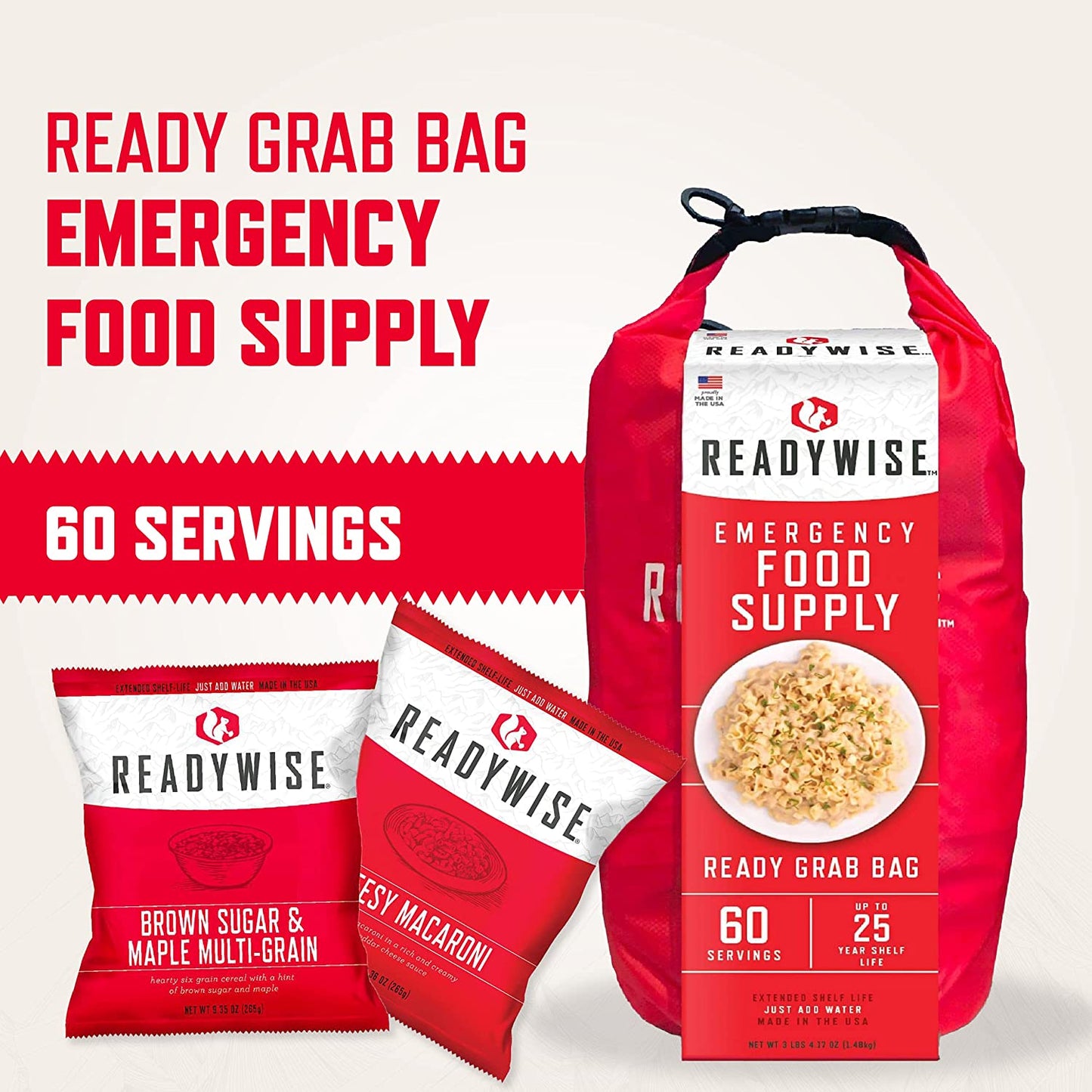 Freeze-Dried Emergency Food Pouches in Dry Bag - 60 Servings